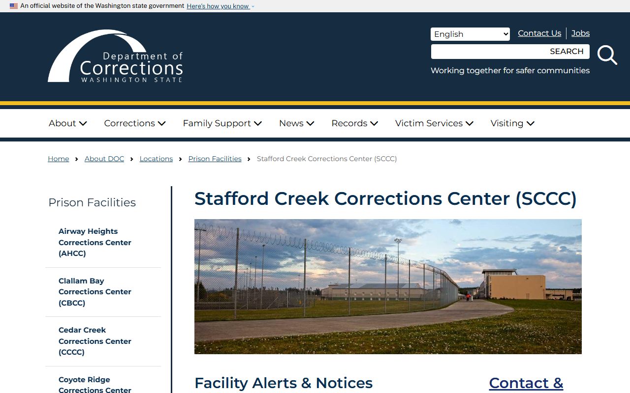 Stafford Creek Corrections Center Washington DOC inmate search and facility page