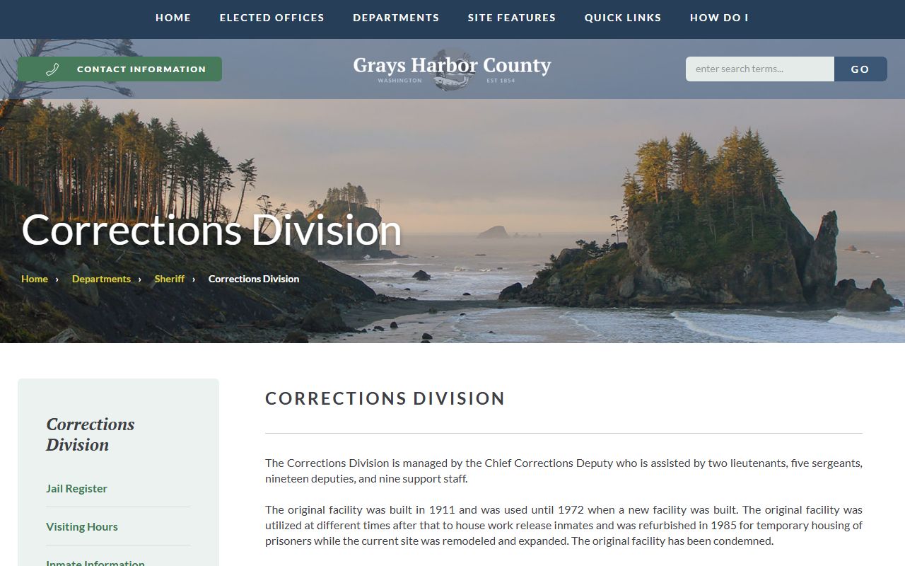 Grays Harbor County Jail Corrections Division inmate records page