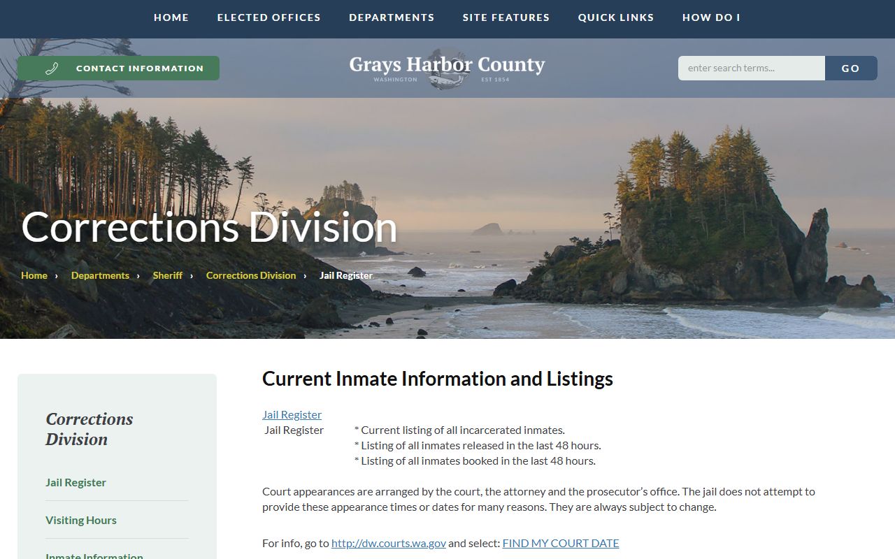 Grays Harbor County jail mugshots roster and booking lists