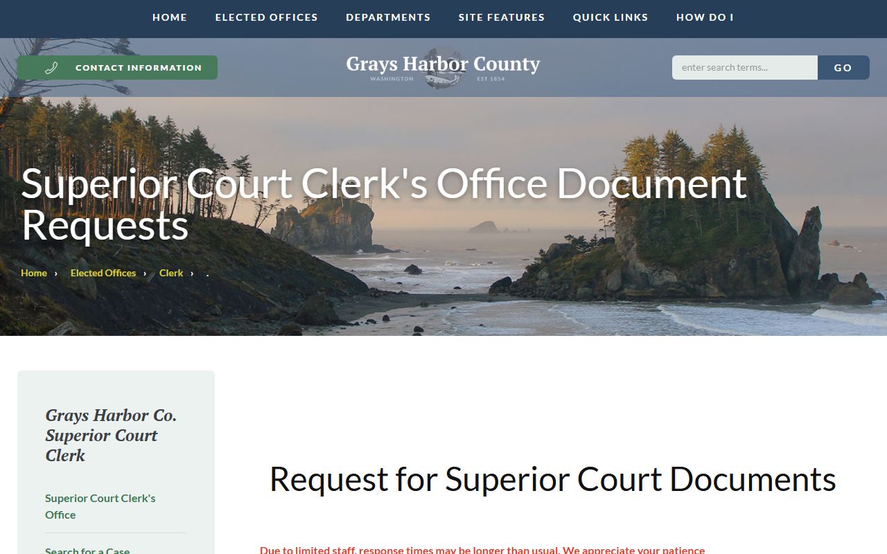 Grays Harbor County court records after arrest clerk document request