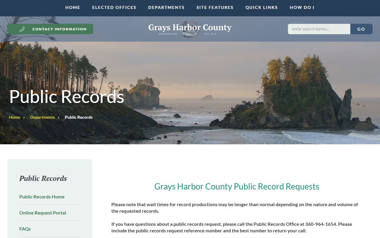 Grays Harbor County inmate records public records request page